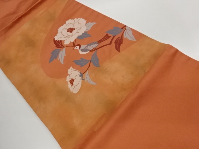 JAPANESE KIMONO / CURVED LINE / PEONY / BIRD PATTERN WEAVE NAGOYA OBI